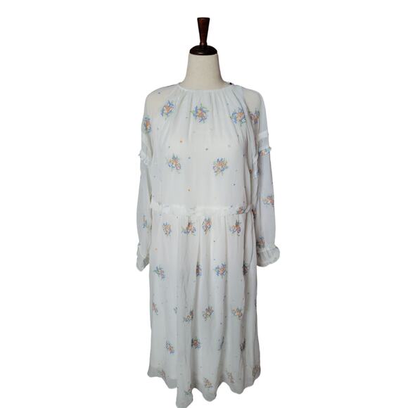 ASOS Lost Ink midi dress ruffle sleeve detail‎ and floral embroidery size 12 NWT - Picture 1 of 7